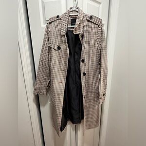 Talbots Black and Tan Plaid Trench Coat